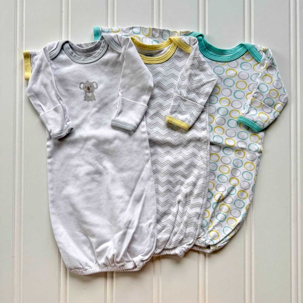 Set of 3 Luvable Friends Cotton Baby Sleeper Gowns | 0-6 Months Unisex